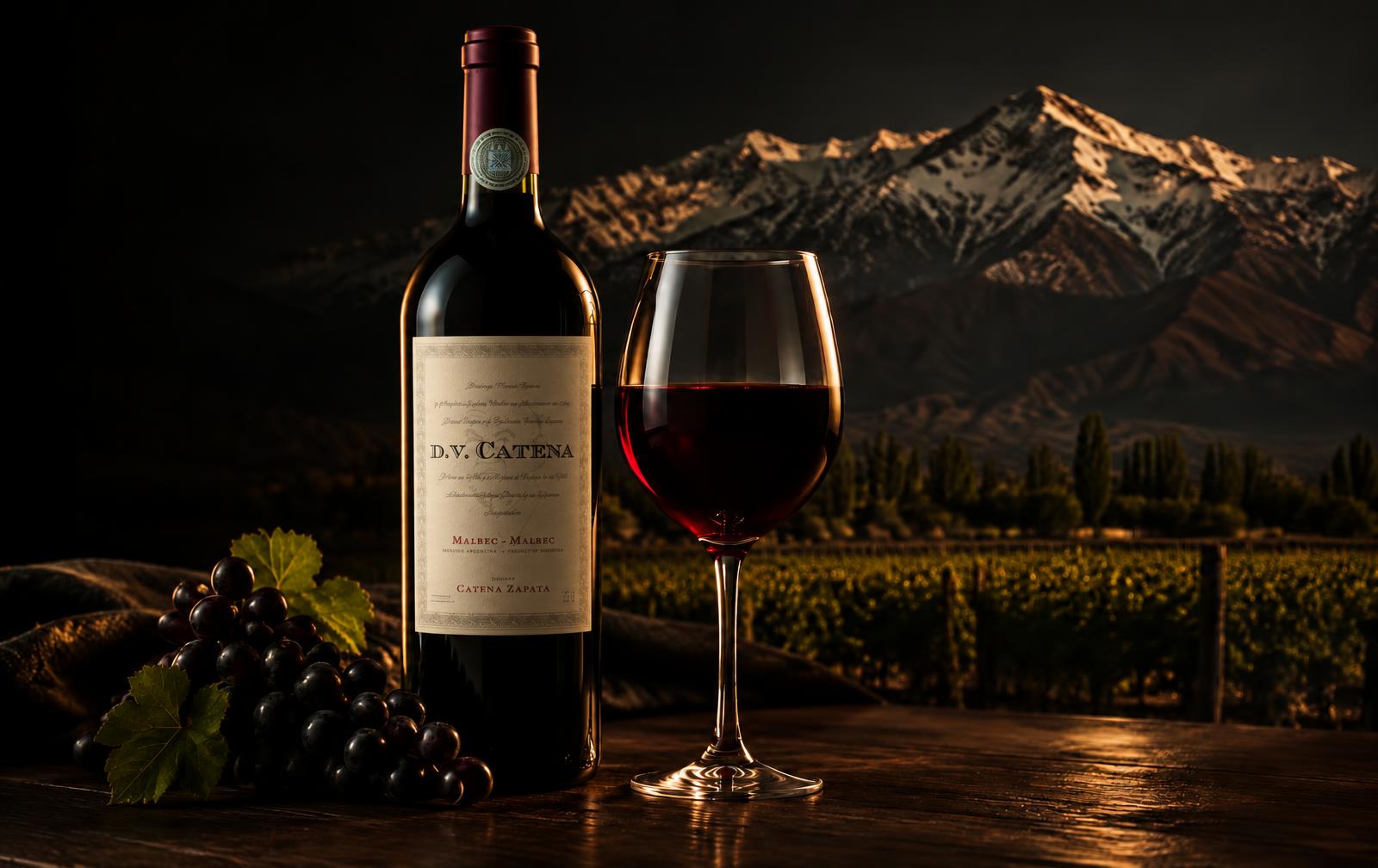 Taça e garrafa de Malbec